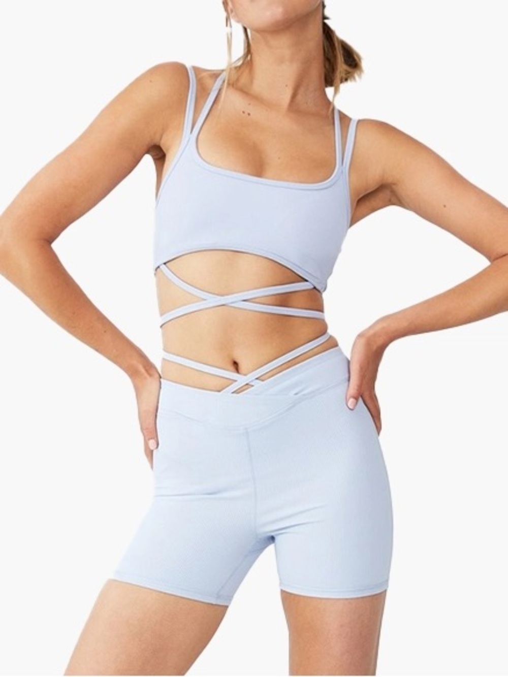 Cotton On Body Ribbed Wrap Waist Cropped Active Top